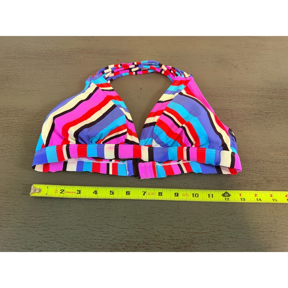 Cole of California Striped Halter Bikini Top Strappy Back Multi Color Size M